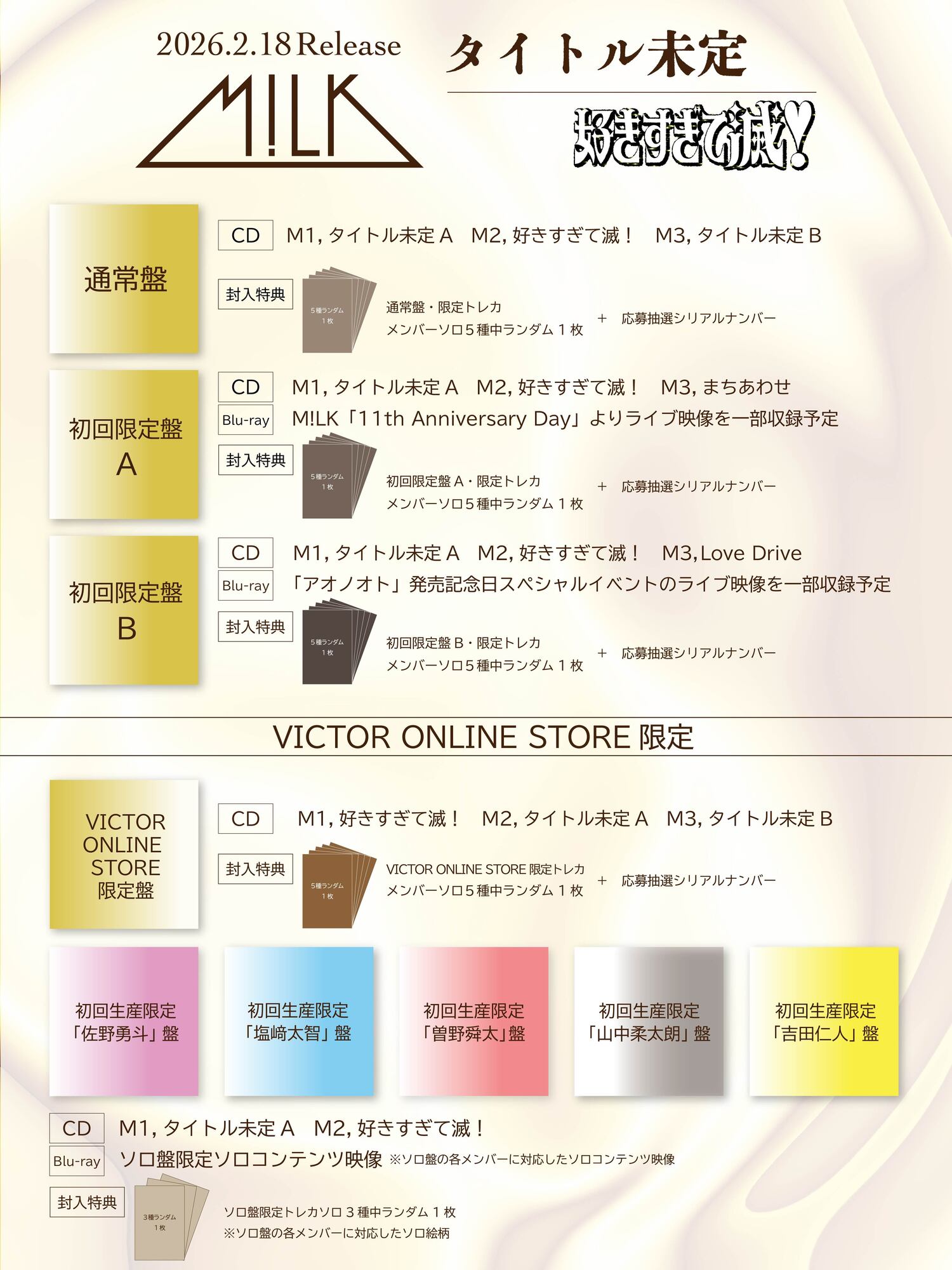 その他 milk 2026年2月18日(水)、両A面シングル「タイトル未定／好きすぎて滅